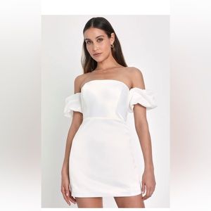 Lulus Significant Sensation White Satin Off-the-Shoulder Mini Dress